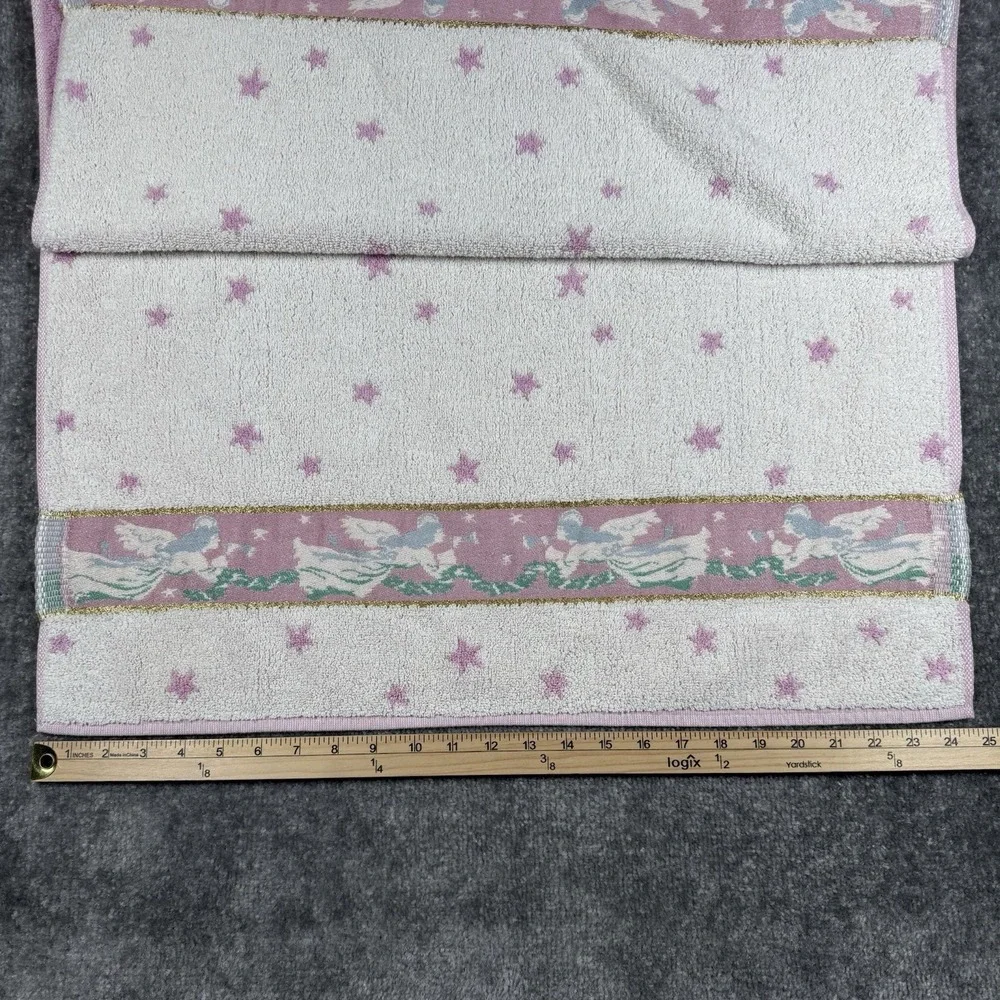 2 - Francies Bath Towels Fieldcrest Mills Pink White Angels Trumpets Stars